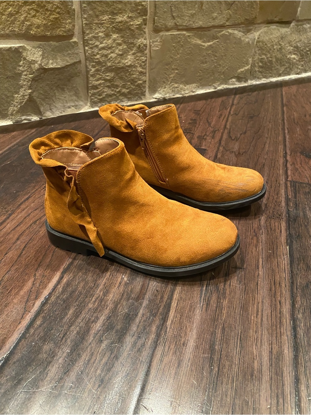 Coutgo Girls Size 4 Cognac Ruffle Ankle Boots